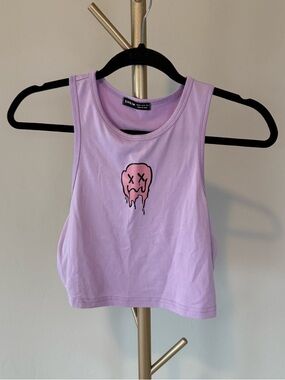 SHEIN Lilac Racer Crop Tank with Dripping Skull Patch